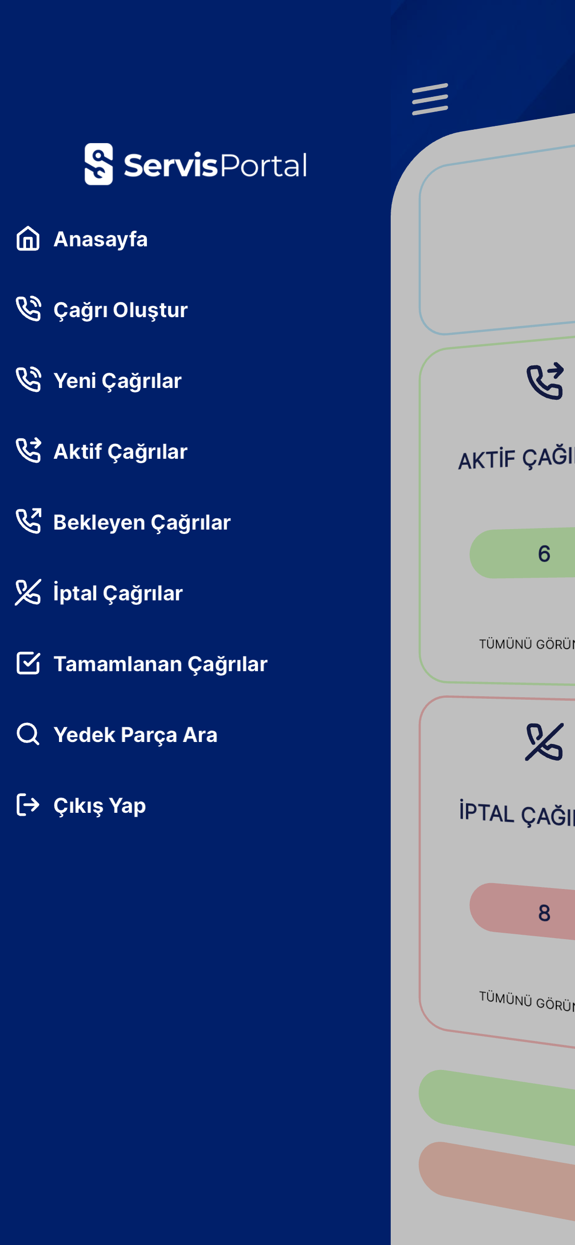 Menü ve ana sayfa